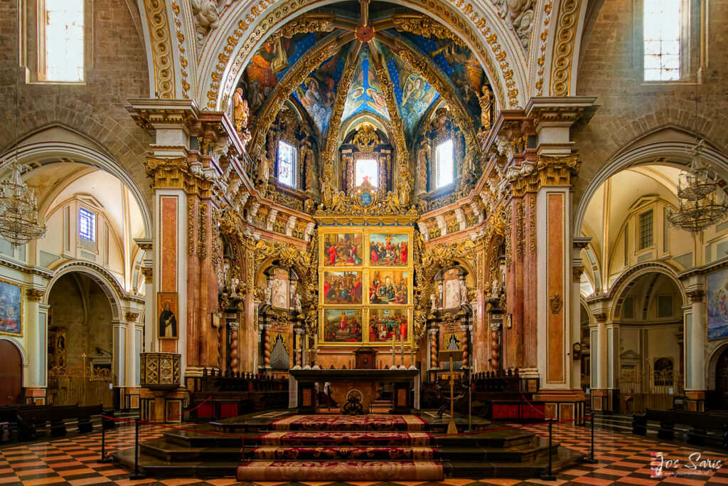 a ornate church with gold and red walls