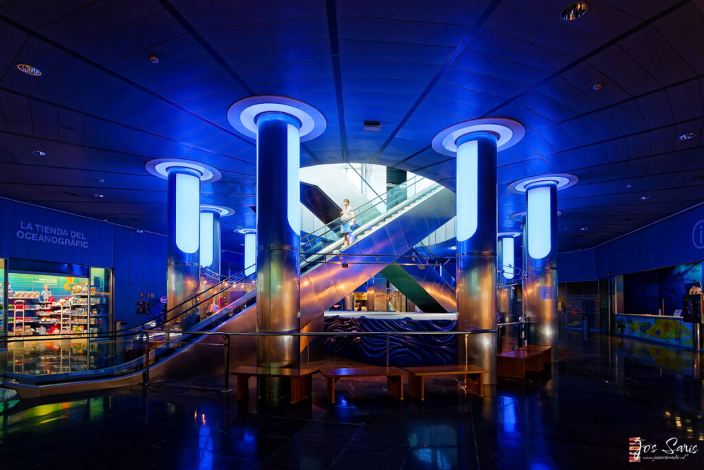 a blue and silver escalator